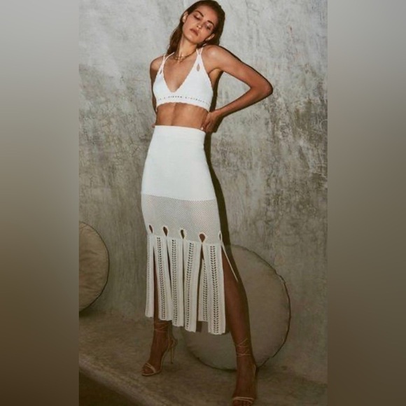 Alexis Top Buras Crochet Knit Cropped Tassel Tie Halter Open-Back White S NWT - Picture 11 of 11